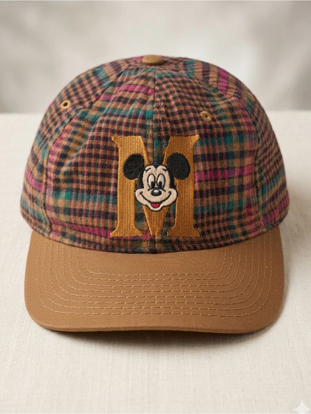 Vintage Disney Mickey Mouse Goofy's Hat Co Green Plaid Bill Snapback Cap USA